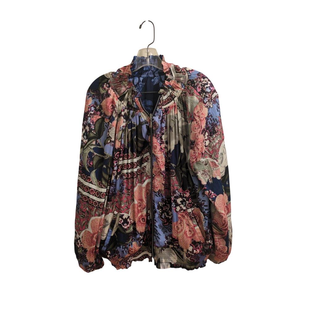 Chicos Reversible Bomber Jacket Womens Size 2 Large Silky Floral Paisley